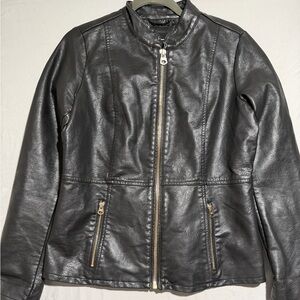 jessica simpson faux leather jacket, full zip, gold outline, women's M #1520